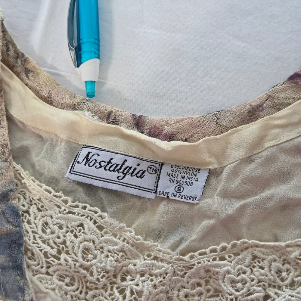 VTG Nostalgia Maxi Dress S Floral Lace Lined Boho Cottagecore Romantic Victorian - Picture 4 of 16
